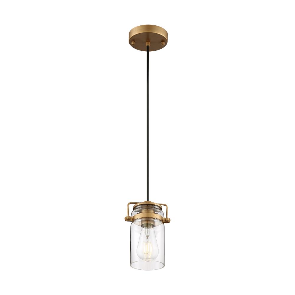 Antebellum - 1 Light Mini Pendant - with Clear Glass -Vintage Brass Finish