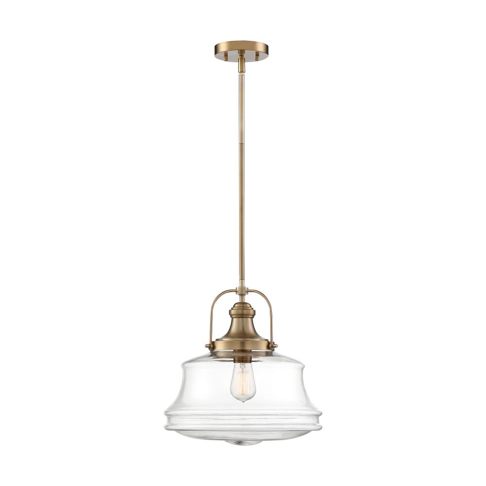 Basel - 1 Light Pendant - with Clear Glass - Burnished Brass Finish