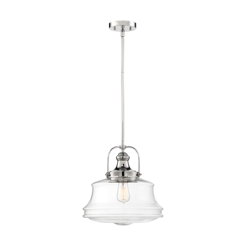 Basel - 1 Light Pendant - with Clear Glass - Polished Nickel Finish