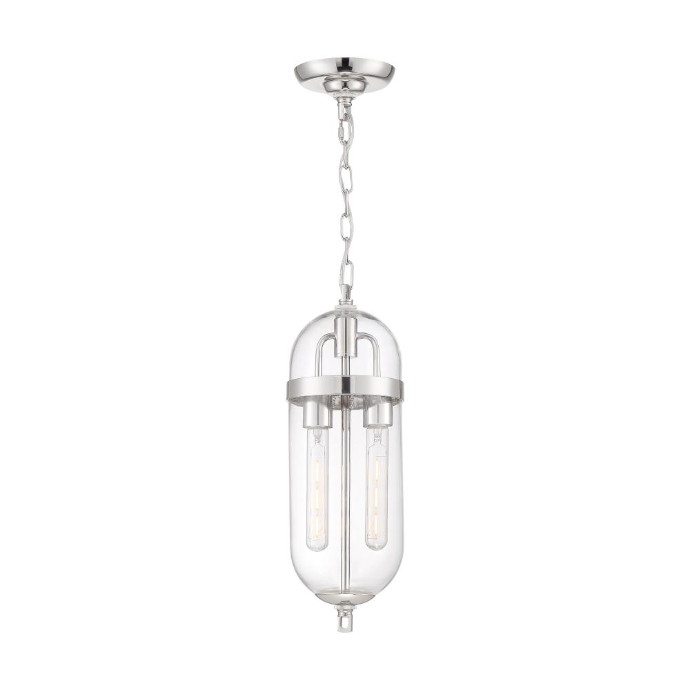Fathom - 2 Light Pendant - with Clear Glass - Polished Nickel