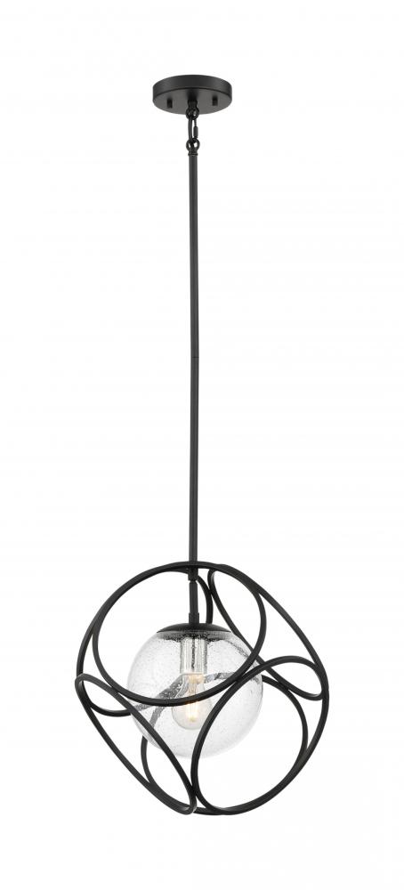 Aurora - 1 Light Mini Pendant with Seeded Glass - Black and Polished Nickel Finish