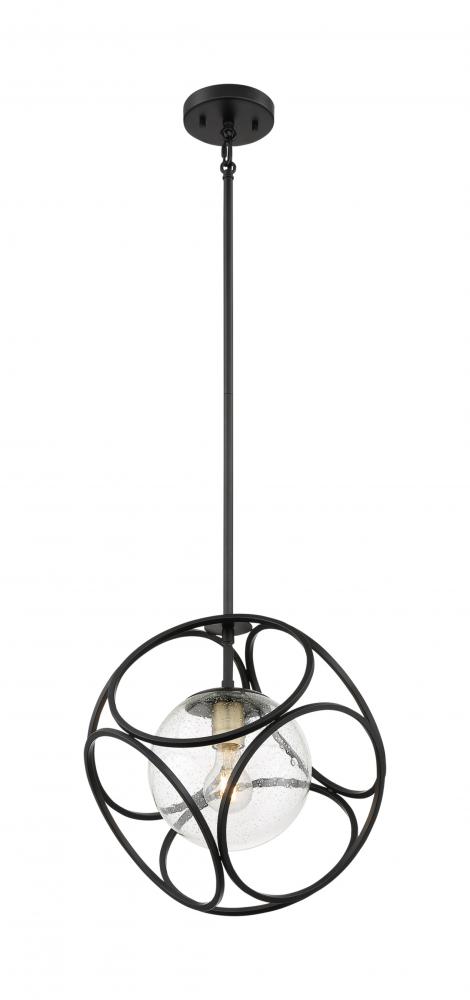 Aurora - 1 Light Mini Pendant with Seeded Glass - Black and Vintage Brass Finish