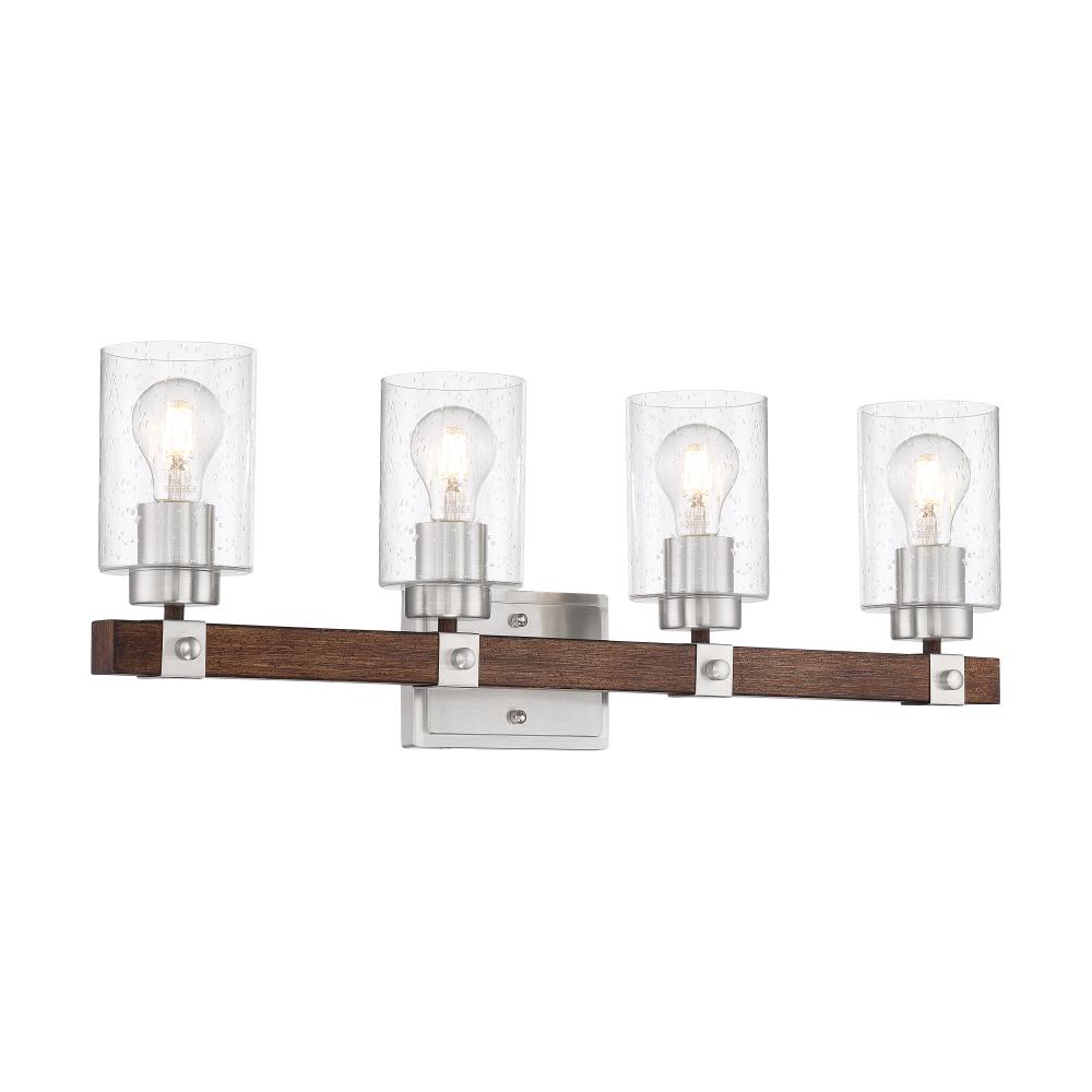 Arabel - 4 Light Vanity - with Clear Seeded Glass -Brushed Nickel and Nutmeg Wood Finish
