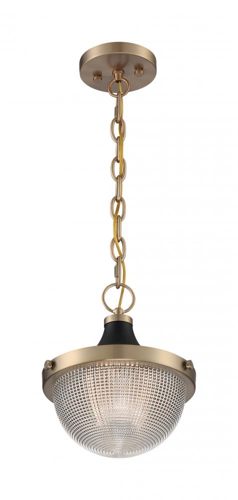 Faro - 1 Light Pendant with Clear Prismatic Glass - Burnished Brass and Black Accents Finish