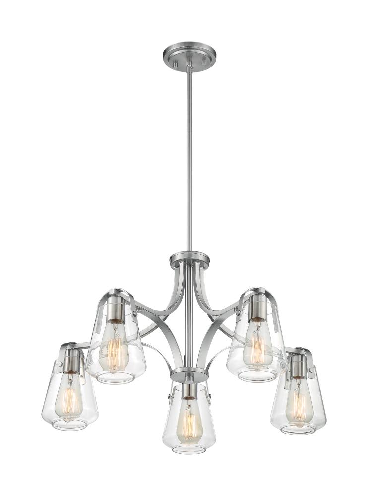 Skybridge - 5 Light Chandelier with Clear Glass - Brushed Nickel Finish