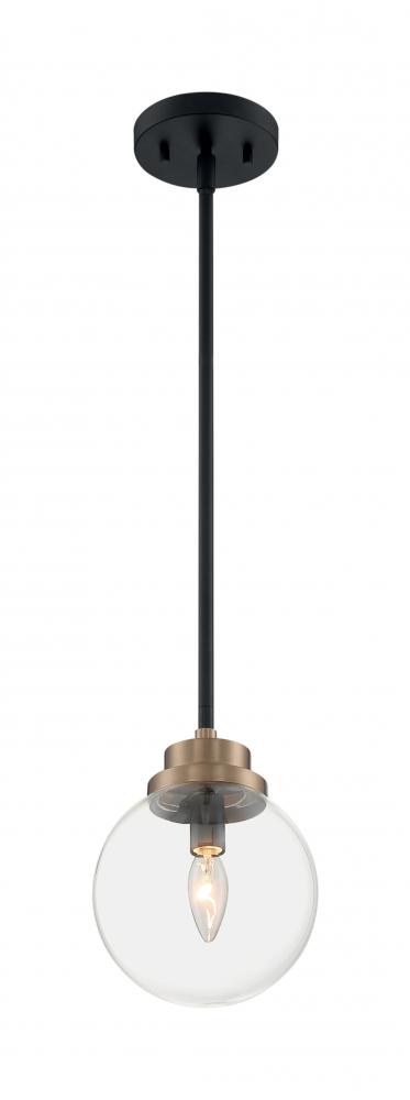 Axis - 1 Light Pendant with Clear Glass - Matte Black and Brass Accents Finish