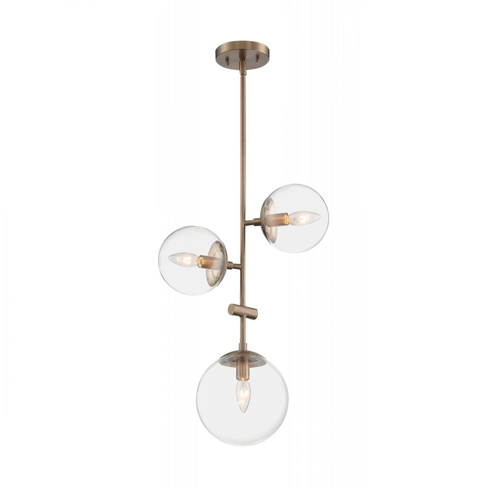 Sky - 3 Light Pendant with Clear Glass - Burnished Brass Finish