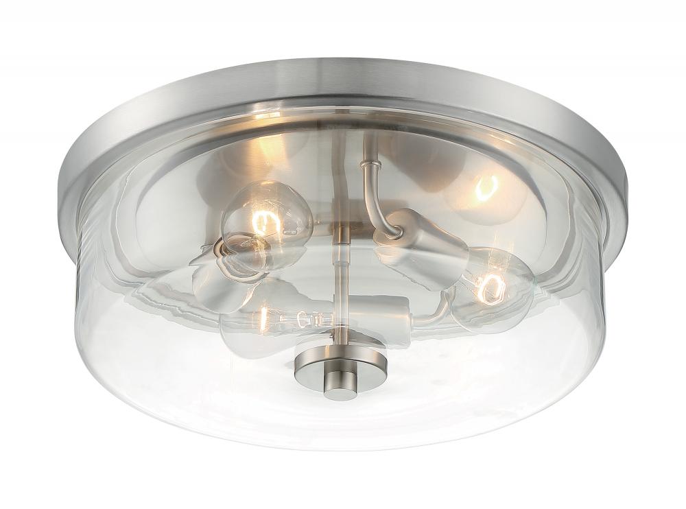 Sommerset - 3 Light Flush Mount with Clear Glass - Brushed Nickel Finish