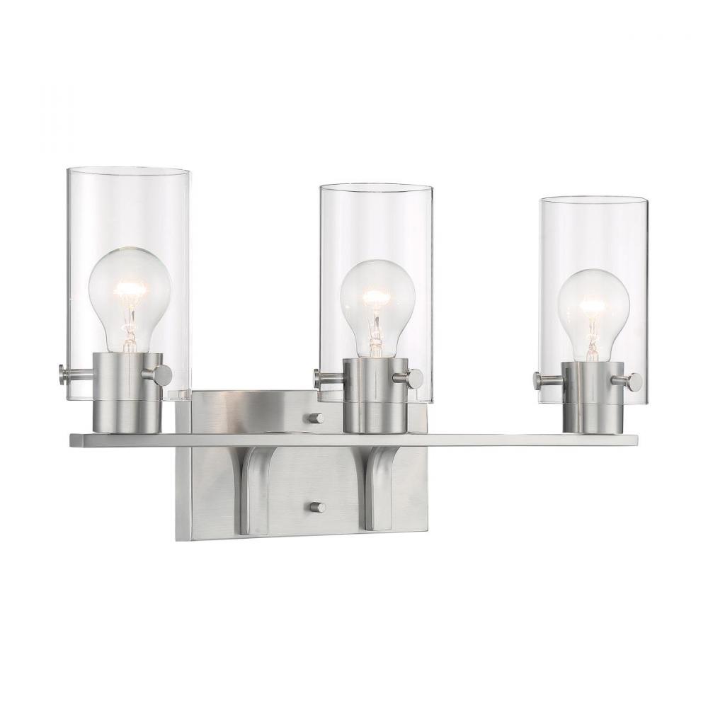 Sommerset - 3 Light Vanity with Clear Glass - Brushed Nickel Finish