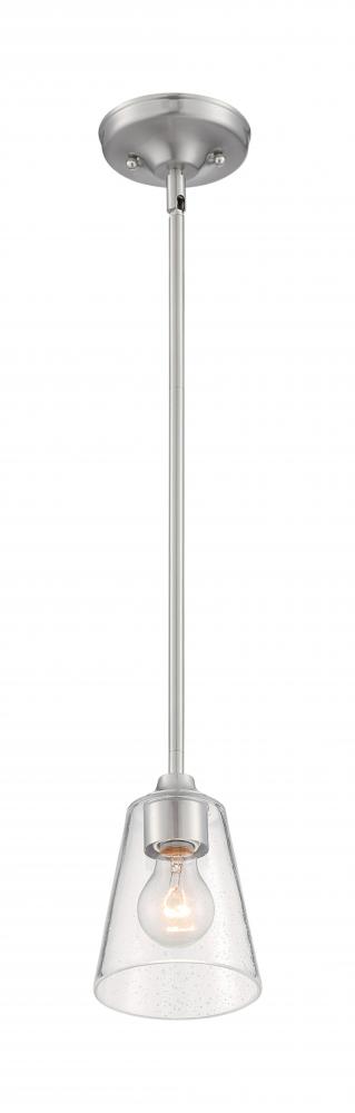 Bransel - 1 Light Mini Pendant with Seeded Glass - Brushed Nickel Finish