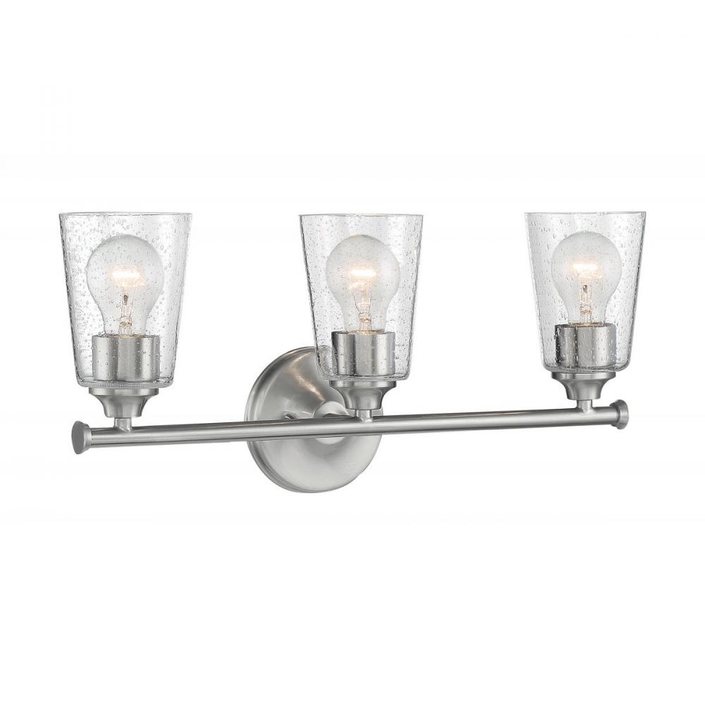 Bransel - 3 Light Vanity with Seeded Glass - Brushed Nickel Finish