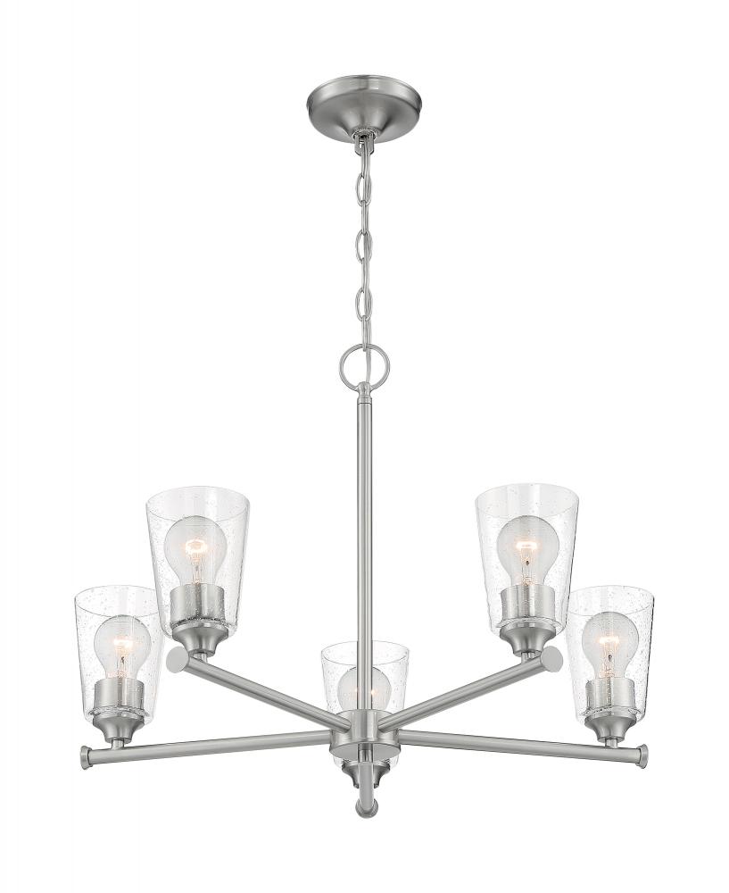 Bransel - 5 Light Chandelier with Seeded Glass - Brushed Nickel Finish