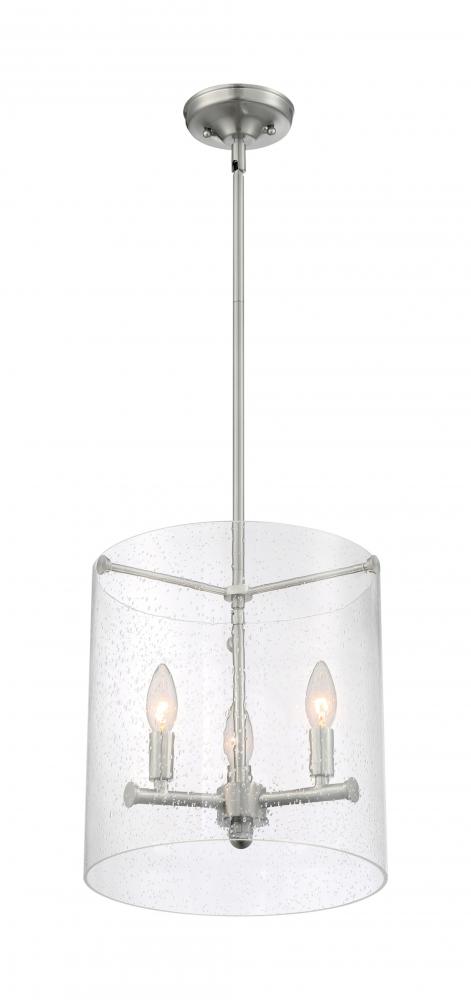 Bransel - 3 Light Pendant with Seeded Glass - Brushed Nickel Finish