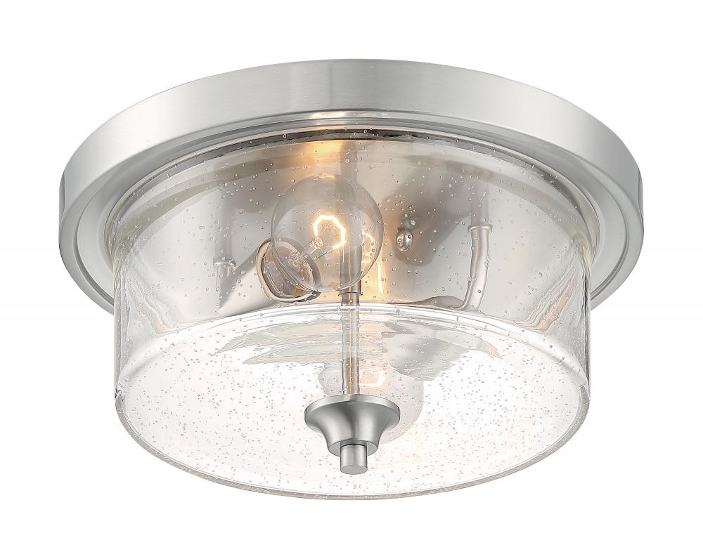 Bransel - 2 Light Flush Mount with Seeded Glass - Brushed Nickel Finish