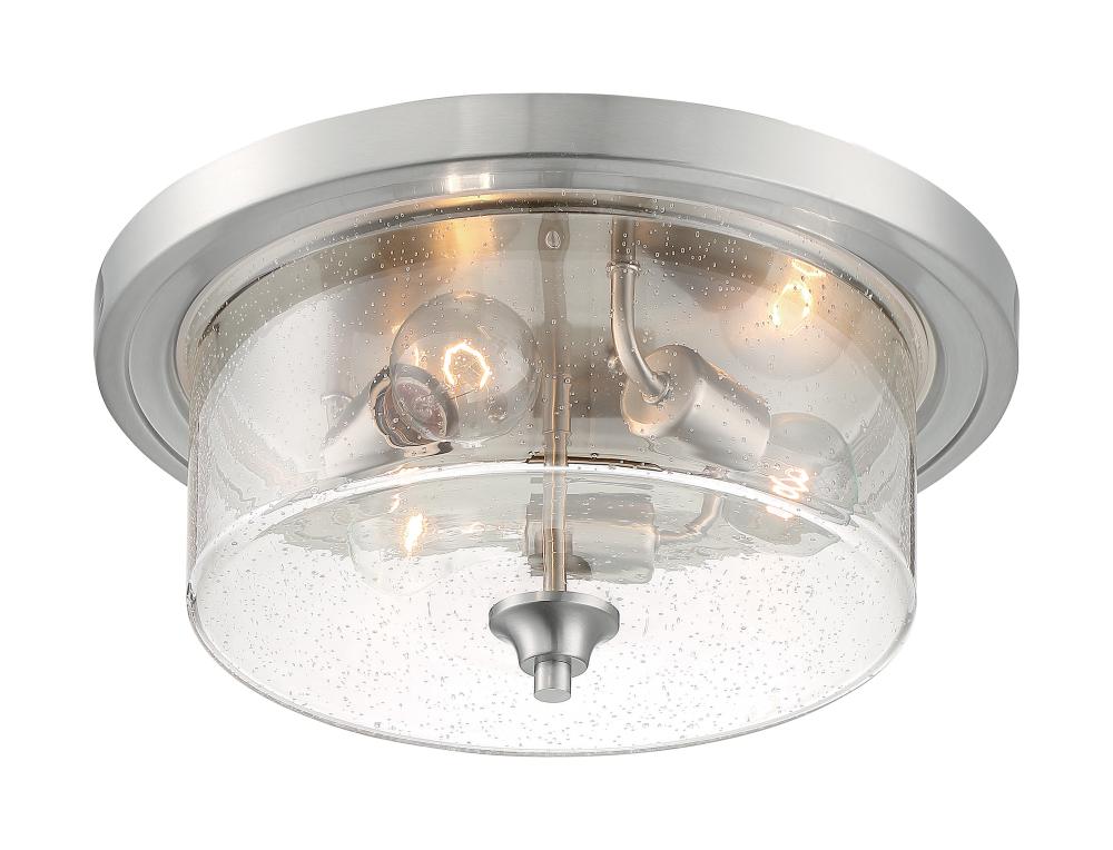 Bransel - 3 Light Flush Mount with Seeded Glass - Brushed Nickel Finish