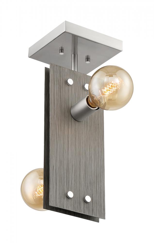 Stella - 2 Light Semi-Flush with- Driftwood and Brushed Nickel Accents Finish