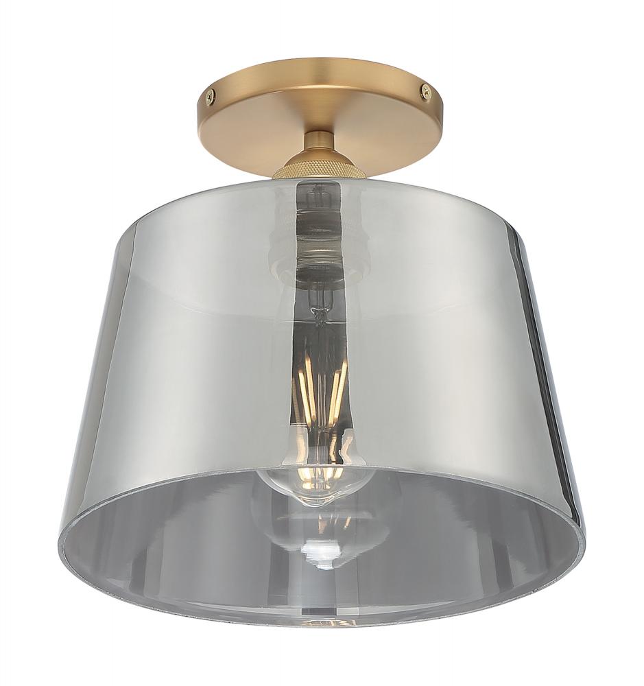 Motif - 1 Light Semi-Flush with Smoked Glass - Brushed Brass and Smoked Glass Finish