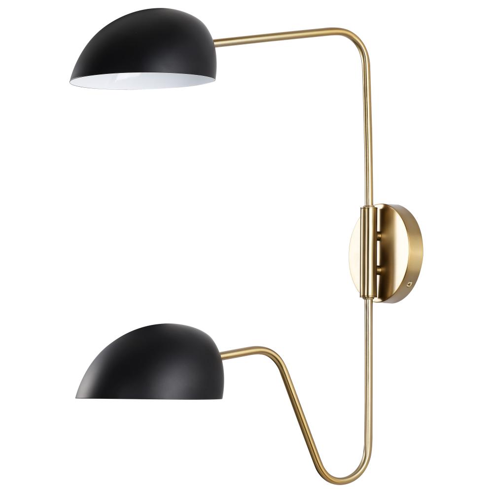 Trilby; 2 Light; Wall Sconce; Matte Black with Burnished Brass