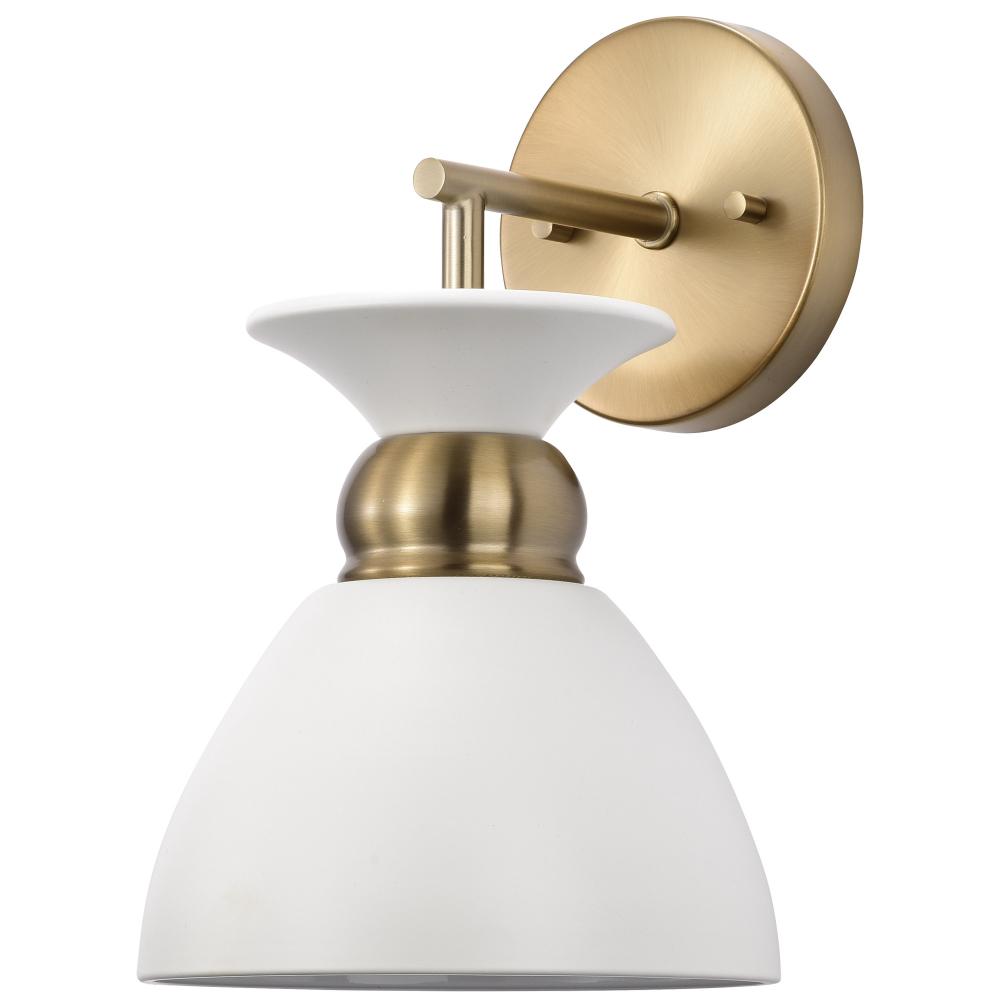 Perkins; 1 Light; Wall Sconce; Matte White with Burnished Brass
