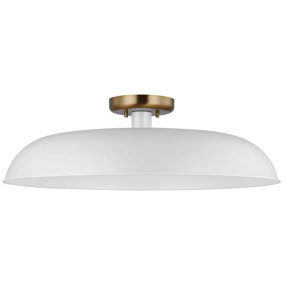 Colony; 1 Light; Large Semi-Flush Mount Fixture; Matte White with Burnished Brass
