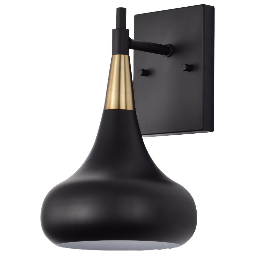 Phoenix; 1 Light; Wall Sconce; Matte Black with Burnished Brass