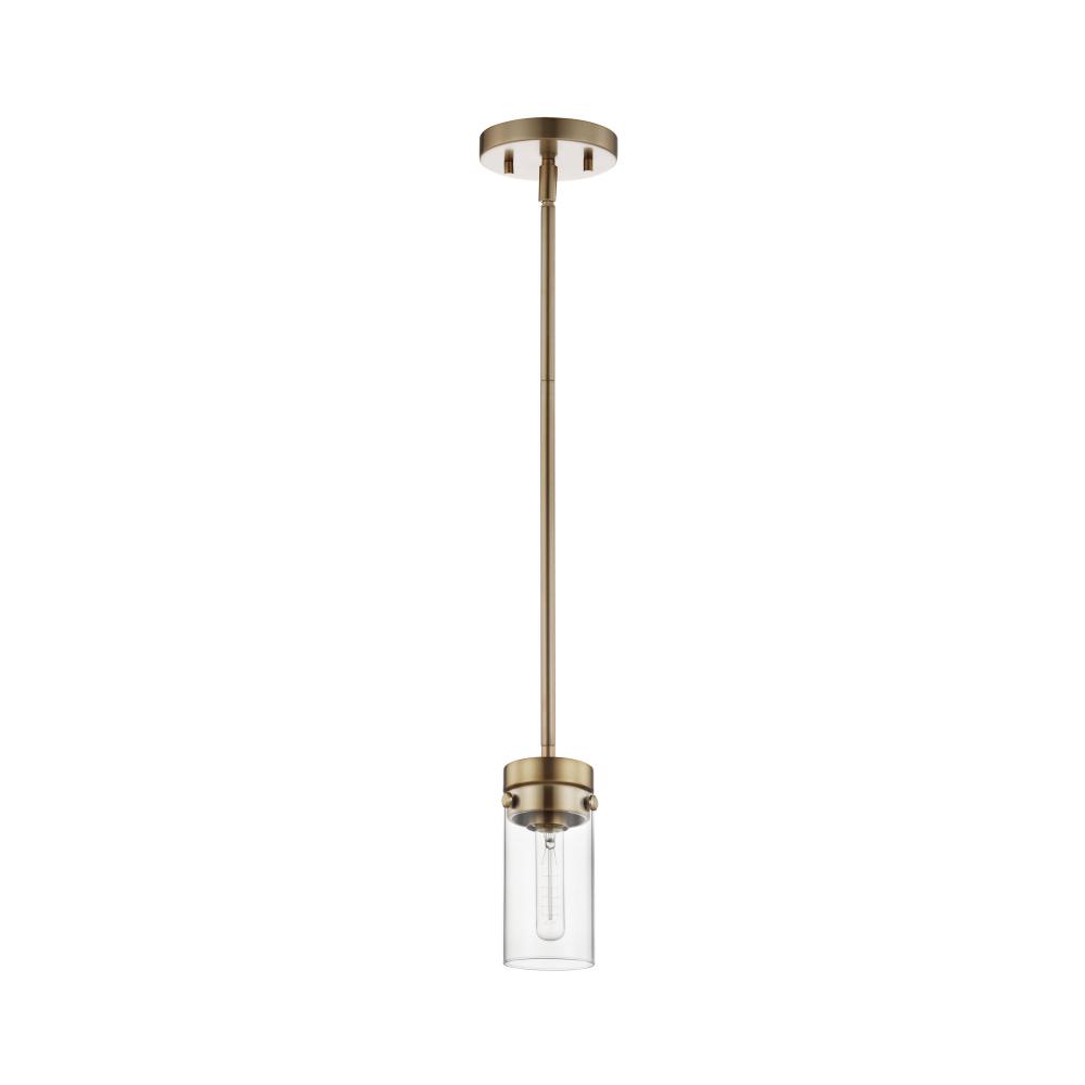 Intersection; 1 Light; Mini Pendant; Burnished Brass with Clear Glass