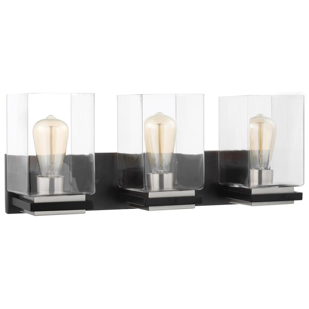 Crossroads; 3 Light Vanity; Matte Black with Clear Glass