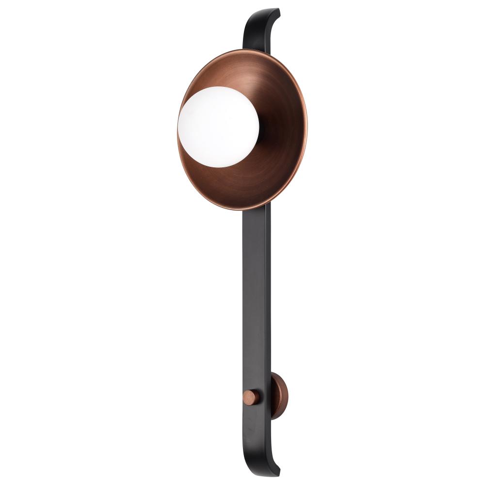 Colby 1 Light Wall Sconce; Matte Black and Antique Copper Finish