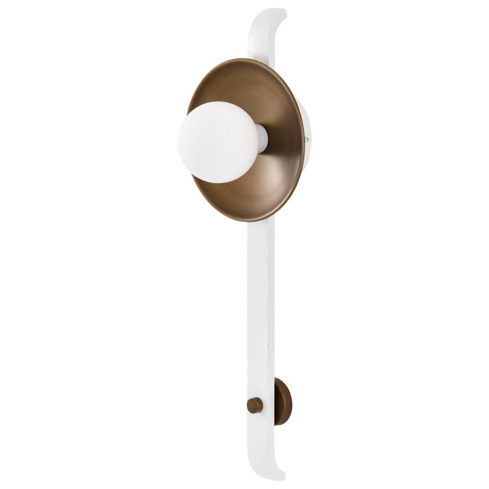 Colby 1 Light Wall Sconce; White and Natural Brass Finish