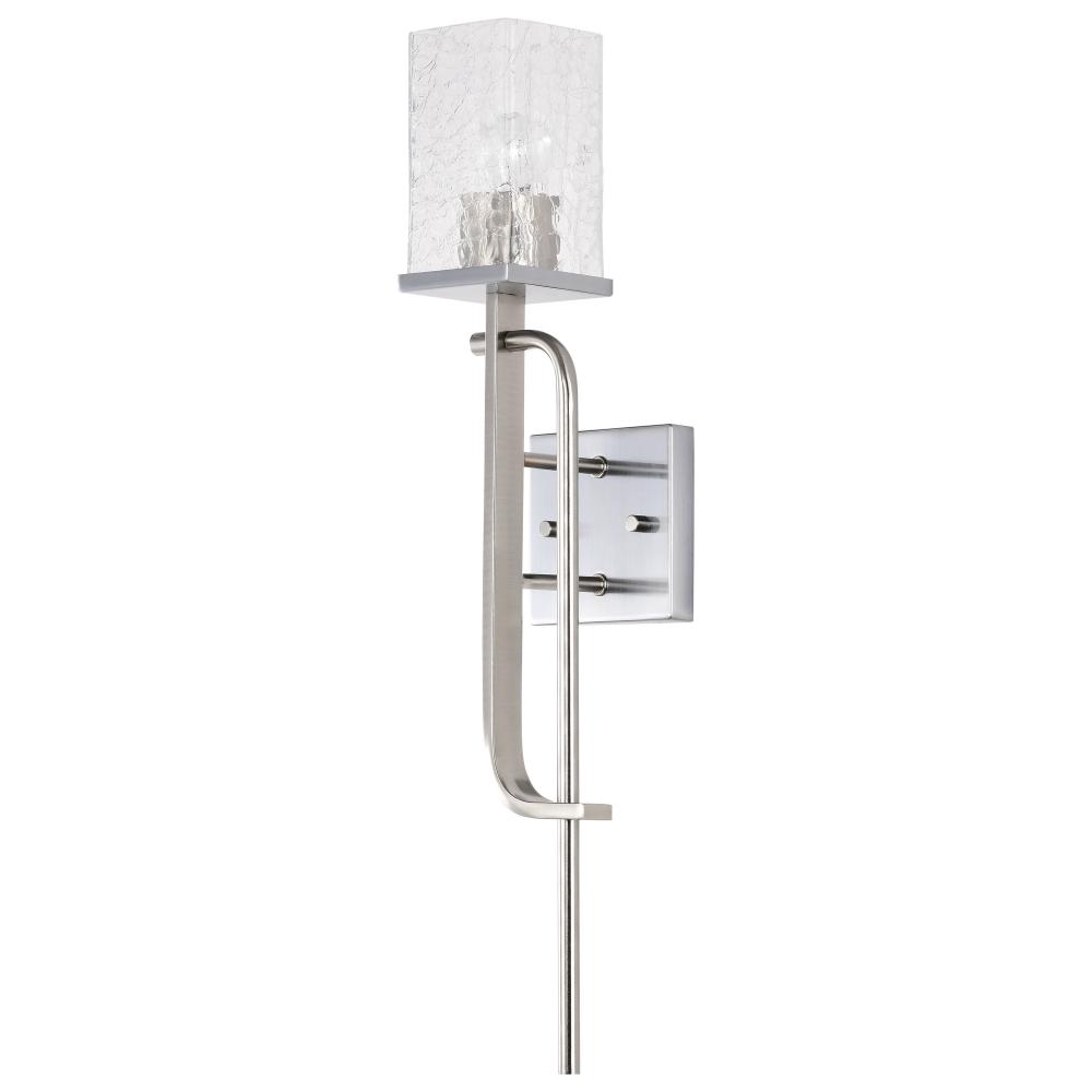 Terrace 1 Light Wall Sconce; Polished Nickel Finish; Crackel Glass