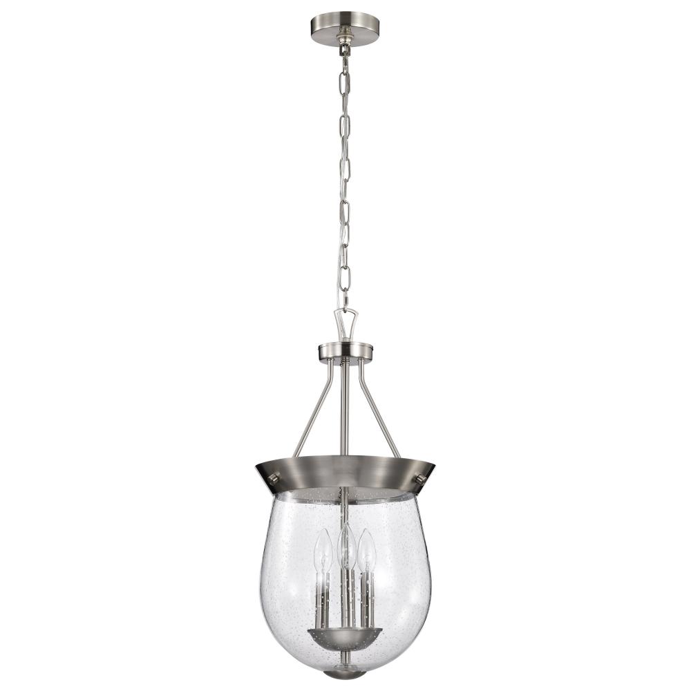 Boliver 3 Light Pendant; 11 Inches; Brushed Nickel Finish; Clear Seeded Glass