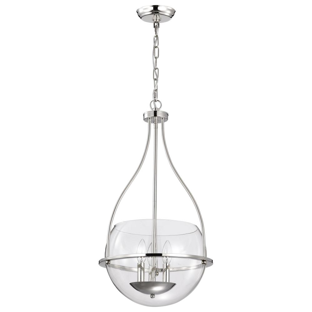 Amado 3 Light Pendant; 14 Inches; Polished Nickel Finish; Clear Glass
