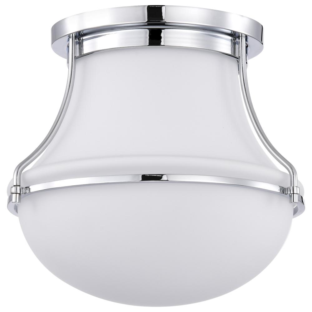 Valdora 1 Light Flush Mount; 10 Inches; Polished Nickel; White Opal Glass