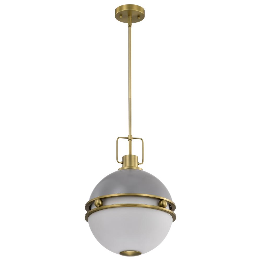 Everton 2 Light Pendant; 14 Inches; Matte Gray and Brass Finish; Etched Opal Glass