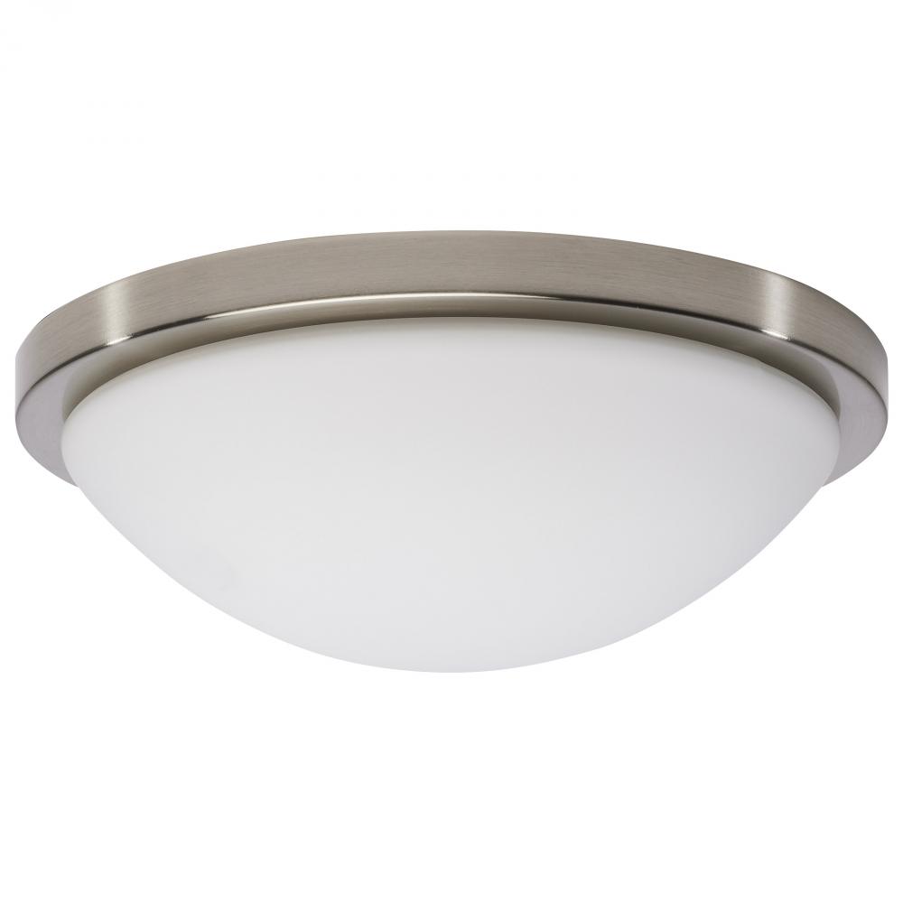 Button; 11 Inch LED Flush Mount Fixture; Brushed Nickel Finish; CCT Selectable; 120 Volts