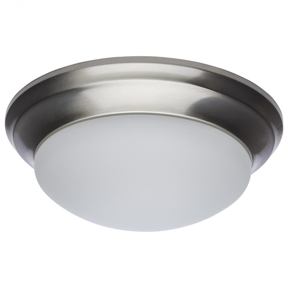 25W; Flush Mount Twist & Lock Fixture; LED; 14 in.; Brushed Nickel Finish; Frosted Glass