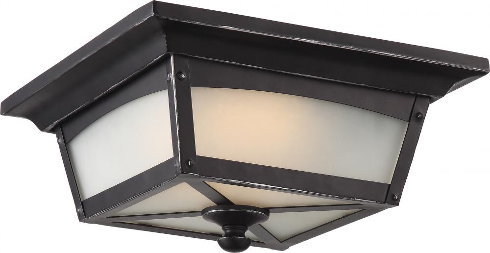 Essex - LED Flush Lantern with Etched Glass - Sterling Black Finish