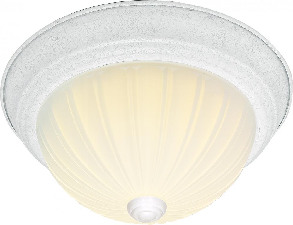 3 Light - 15" Flush with Frosted Melon Glass - Textured White Finish