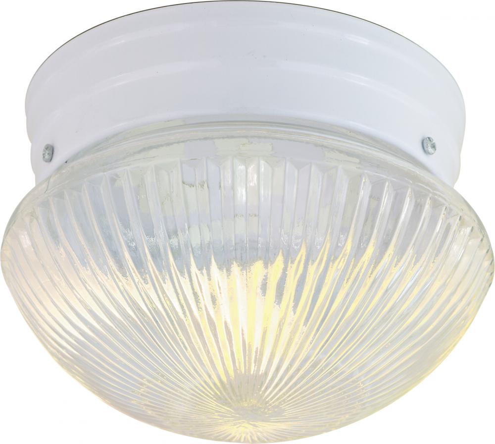 2 Light - 10" Flush with Clear Ribbed Glass - White Finish