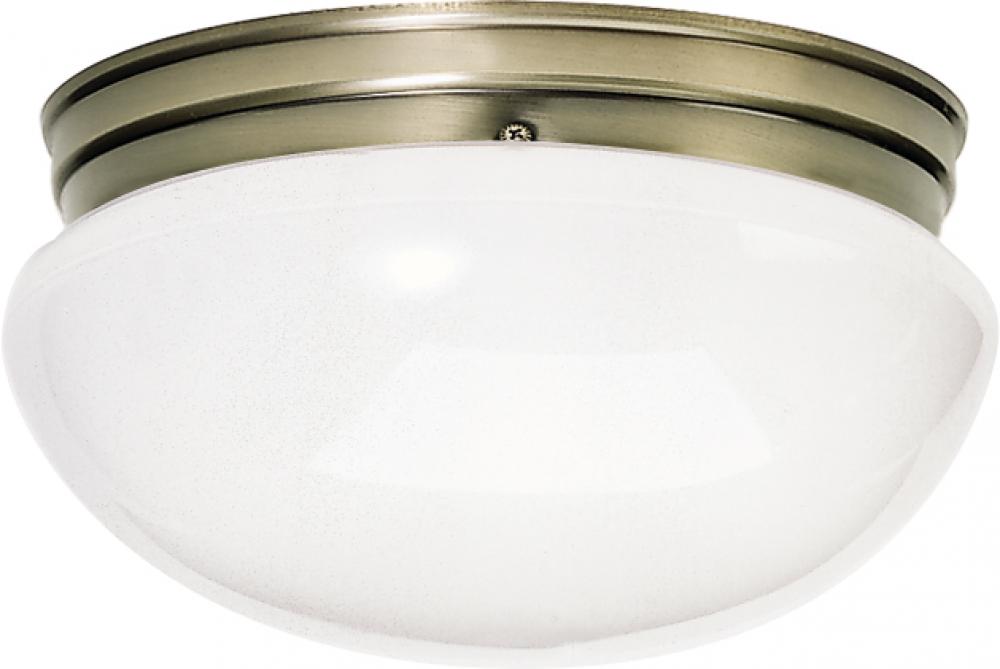 2 Light - 12" Flush Large with White Glass - Antique Brass Finish