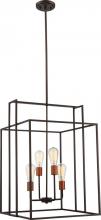  60/5853 - Lake - 4 Light 19'' Square Pendant - Forest Bronze Finish with Copper Accents