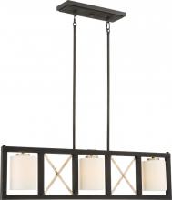 Nuvo 60/6133 - Boxer - 3 Light Island Pendant with Satin White Glass - Matte Black Finish with Antique Silver