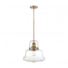 Nuvo 60/6757 - Basel - 1 Light Pendant - with Clear Glass - Burnished Brass Finish