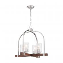 Nuvo 60/6966 - Arabel - 4 Light Chandelier - with Clear Seeded Glass - Brushed Nickel and Nutmeg Wood Finish