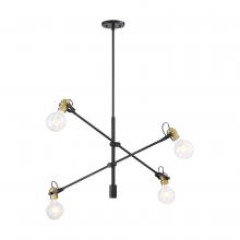 Nuvo 60/6990 - Mantra - 4 Light Pendant - Black Finish with Brushed Brass Accents