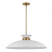 Nuvo 60/7465 - Perkins; 1 Light; Large Pendant; Matte White with Burnished Brass