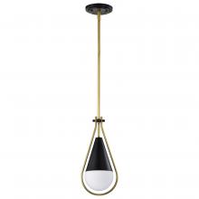 Nuvo 60/7903 - Admiral 1 Light Pendant; 10 Inches; Matte Black and Natural Brass Finish; White Opal Glass