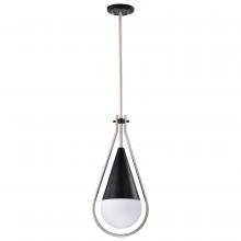 Nuvo 60/7913 - Admiral 1 Light Pendant; 10 Inches; Matte Black and Brushed Nickel Finish; White Opal Glass