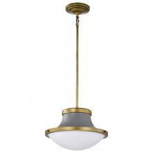Nuvo 60/7917 - Lafayette 1 Light Pendant; 14 Inches; Gray Finish with Natural Brass Accents and White Opal Glass