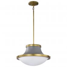 Nuvo 60/7918 - Lafayette 3 Light Pendant; 18 Inches; Gray Finish with Natural Brass Accents and White Opal Glass